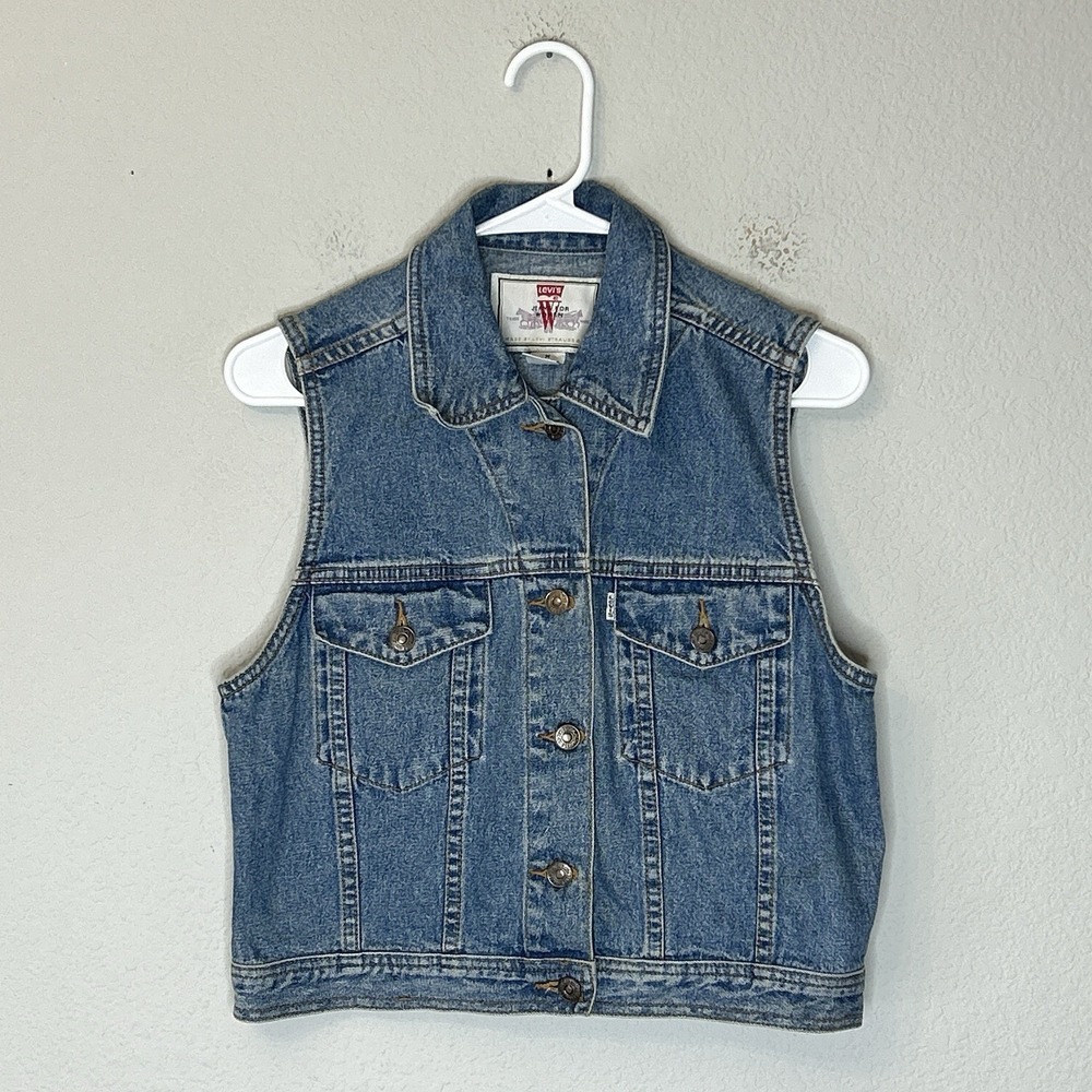 Vtg 90s Levis Jeans for Women Denim Vest Medium White Tab Western Trucker